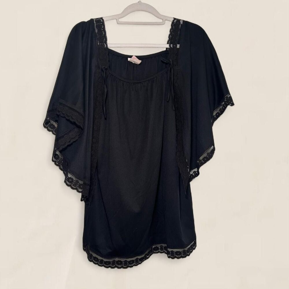Vintage black Whimsigoth Witchy Lace Faux Cape Top | Size 18 ethereal flowy - Picture 2 of 8